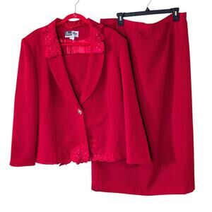 Ben Marc International Fancy Red Skirt Suit Set Plus Size 18 Jewel Button